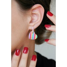 Argentum Concept 925 Ayar Gümüş Renkli Gökkuşağı Mineli Kalp Küpe - K101601