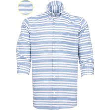 Varetta Erkek Açık Mavi Çizgili Pano Desen Uzun Kol Düğmeli Yaka Klasik Kesim Gömlek