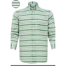 Varetta Erkek Yeşil Çizgili Pano Desen Uzun Kol Düğmeli Yaka Klasik Kesim Gömlek