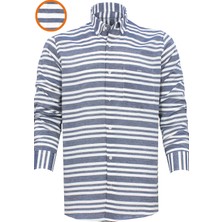 Varetta Erkek Kot Mavi Çizgili Pano Desen Uzun Kol Düğmeli Yaka Klasik Kesim Gömlek