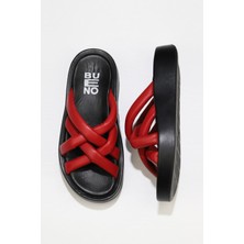 Bueno Shoes Kırmızı Siyah Deri Kadın Spor Terlik