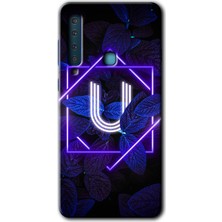 Bera Aksesuar Samsung Galaxy A9 2018 Kılıf Hd Desen Baskılı Arka Kapak - Dark Neon Yaprak U Harfi