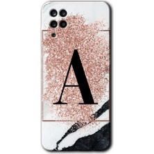 Bera Aksesuar Samsung Galaxy A12 Kılıf Hd Desen Baskılı Arka Kapak - Pembe Mermer Desenli A Harfi