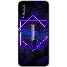 Bera Aksesuar Samsung Galaxy A50 Kılıf Hd Desen Baskılı Arka Kapak - Dark Neon Yaprak I Harfi