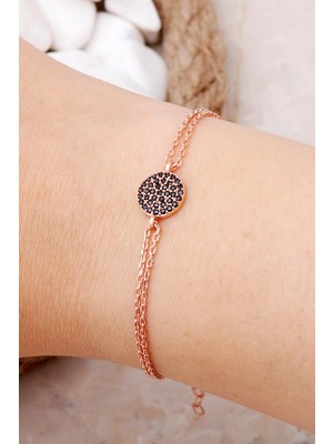 Sümer Telkari Rose Gümüş Siyah Taşlı Bileklik 3309