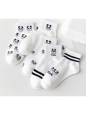 Sockshion Panda Desenli 5 Çift Tenis Kolej Çorap