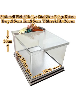 mixefor Söz Nişan Bohça Kutusu -Pleksi Hediye Kutusu-35 cm x 25 cm x 20 cm Ölçülerinde -Inox Gümüş Çerçeveli