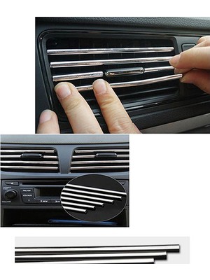 Meyzone Araç İçi Klima Izgara Hava Çıkış Dekoratif Şeritler Klima Şerit Krom Gri
