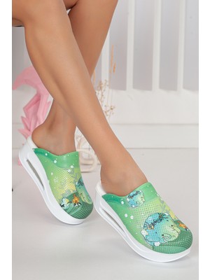 20tasarımterlik Yeşil Şirin Fil Temalı Ortopedik Airmax Sabo Terlik Hemşire Terliği Doktor Terliği Hastane Terliği Ortopedik Medikal Terlik