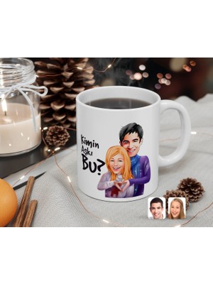 BK Kişiye Özel Sevgililer Kimin Aşkı Bu Karikatürlü Beyaz Kupa Bardak-89