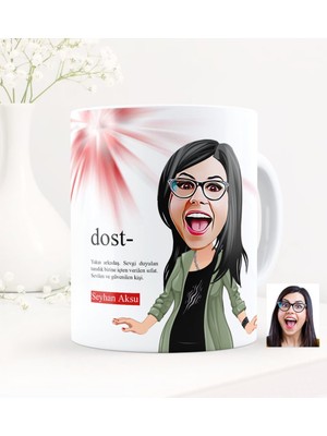 BK Kişiye Özel Dost Karikatürlü Beyaz Kupa Bardak - 2
