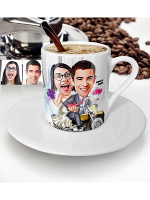 BK Kişiye Özel Gelin Damat Karikatür Türk Kahvesi Fincanı - 8