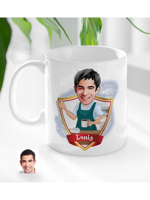 BK Kişiye Özel Isimli Barista Karikatürlü Beyaz Kupa Bardak-2