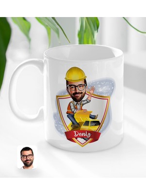 BK Kişiye Özel Isimli Erkek Yol Mühendisi Karikatürlü Beyaz Kupa Bardak-1