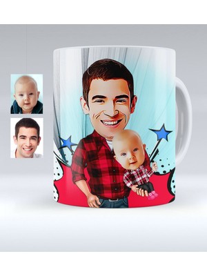 BK Kişiye Özel Baba Oğul Karikatürlü Beyaz Kupa Bardak - 3