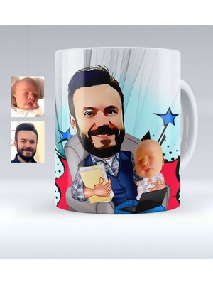 BK Kişiye Özel Baba Oğul Karikatürlü Beyaz Kupa Bardak - 1
