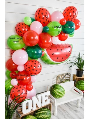 Trend Hediye Sepeti Yaz Teması Meyve Konsept Büyük Boy Karpuz Folyo Balon 70 cm ve 100 Adet Balon Zinciri