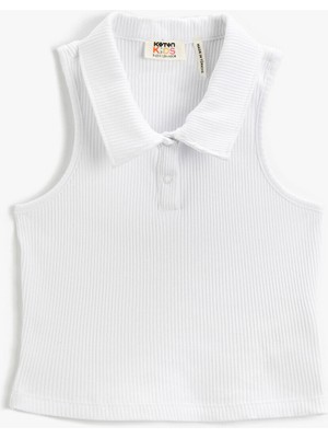 Koton Polo Yaka Kolsuz Crop Tişört Ribanalı Pamuklu