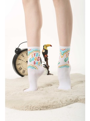 Unisex 5'li Yazılı Desenli Renkli Çorap Set