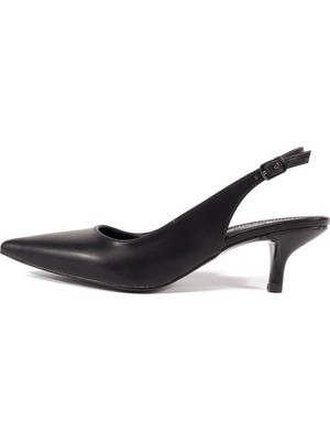 Nacha Alin Arkası Açık Rahat Kısa Topuklu Siyah Kadın Stiletto