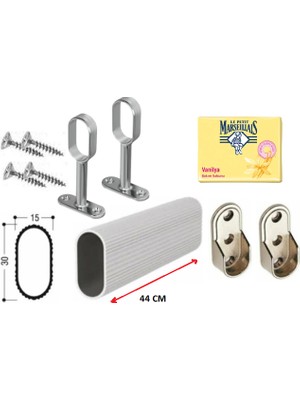 Mvy Dolap Içi Askılık Borusu Alüminyum Oval 44 cm + 2 Adet Ayaklı Oval Flanş + 2 Adet Sabit Oval Flanş + Montaj Vidaları Set