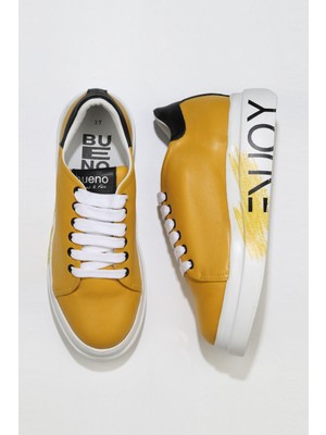 Bueno Shoes Sarı Siyah Deri Kadın Sneakers