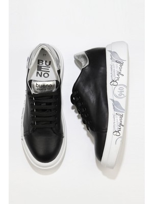 Bueno Shoes Siyah Gümüş Deri Kadın Sneakers