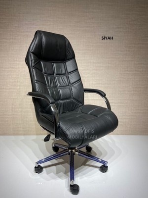 Ömür Ofis Atlas Krom Yönetici Makam Müdür Koltuğu Deri Siyah