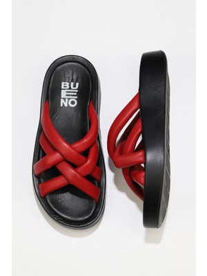 Bueno Shoes Kırmızı Siyah Deri Kadın Spor Terlik