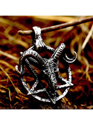 Viking Sabbatic Keçi Ritüel Baphomet Pentagram Keçi Kolye