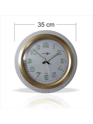 M3 Decorium Büyük 35 cm Fosforlu Çatlatma Beyaz Çerçeve Sessiz Mineral Kırılmaz Akrilik Ön Camlı Duvar Saati