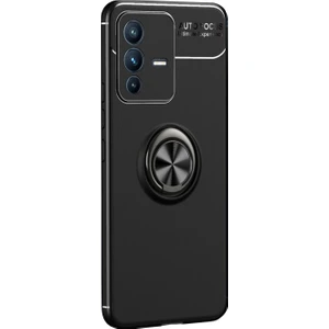 Vivo V23 5g Focus Serisi Yüzük Standlı Silikon Kılıf - Siyah
