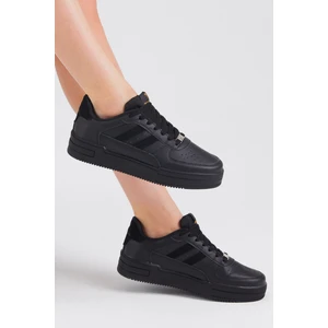 Tonny Black Unisex Siyah Siyah Yanı Çizgili Bağcıklı Rahat Kalıp Sneaker