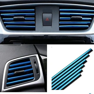 Araç İçi Klima Izgara Hava Çıkış Dekoratif Şeritler Klima Şerit Krom Mavi