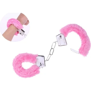 Pembe Renk Peluş Tüylü Anahtarlı Metal Kelepçe