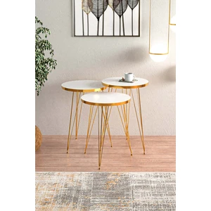 Ege Modüler Beyaz Gold Metal Ayaklı Gold Detaylı Zigon Sehpa