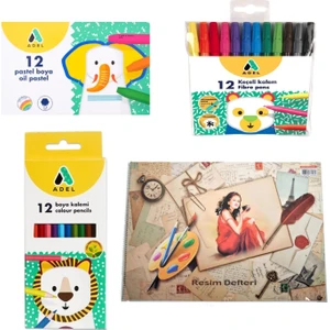 12'li Pastel Boya Keçeli Boya Kuru Boya ve Resim Defteri