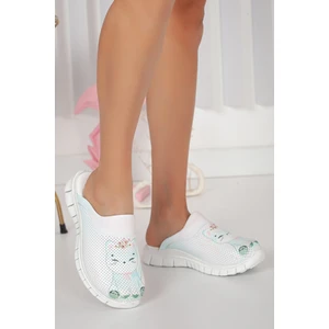 Şirin Kedi Temalı Ortopedik Hafif Tabanlı Sabo Terlik Hemşire Terliği Doktor Terliği Klinik Terliği Hediyelik Terlik