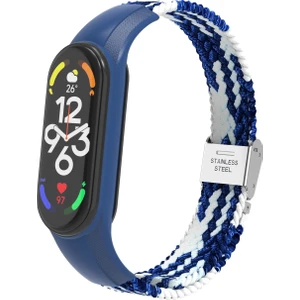 YKD Store Xiaomi Mi Band 7 Mavi Beyaz Için Naylon Örgülü Saat Bandı (Yurt Dışından)