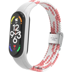 YKD Store Xiaomi Mi Band 7 Pembe Beyaz Için Naylon Örgülü Saat Grubu (Yurt Dışından)