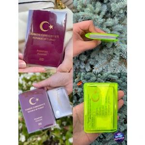 Premium Şeffaf Pasaport Kılıfı ve Neon Cüzdan Kartlık Seyahat Için Pasaport Kabı + Cüzdan