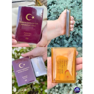 Premium Şeffaf Pasaport Kılıfı ve Neon Cüzdan Kartlık Seyahat Için Pasaport Kabı + Cüzdan