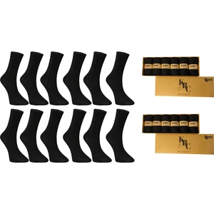 KBC Socks 12'li Dikişsiz Bambu Erkek Klasik Yazlık Soket Çorap Seti / Full Siyah / Kutulu Set