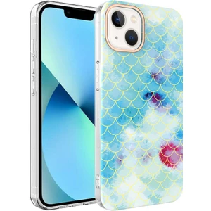 Kzy Apple iPhone 13   Kapak Palık Pullu Desenli Fosforlu Silikon Kılıf - Mavi