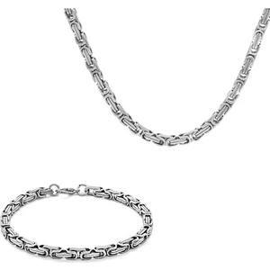 Trend Collection Erkek Çelik 4 mm Kral Model Zincir Kolye Bileklik Set