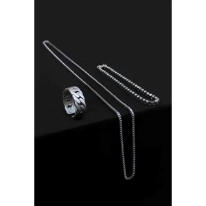 Trend Collection Zincir Ayarlanabilir Gümüş Kaplama Yüzük Küp Bileklik ve Kolye Set