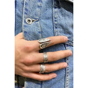 Trend Collection 3'lü Ayarlanabilir Unisex Yüzük Set, Sarmaşık, Kanat, Yaprak Yüzük