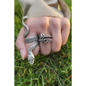Trend Collection Gümüş Kaplama Ayarlanabilir Yılan-Ejderha Unisex Yüzük Set