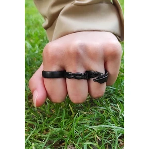 Trend Collection Siyah Kaplama Ayarlanabilir 3'lü Erkek Yüzük Set