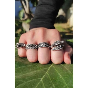 Trend Collection Unisex 4'lü Gümüş Kaplama Ayarlanabilir Yüzük Set